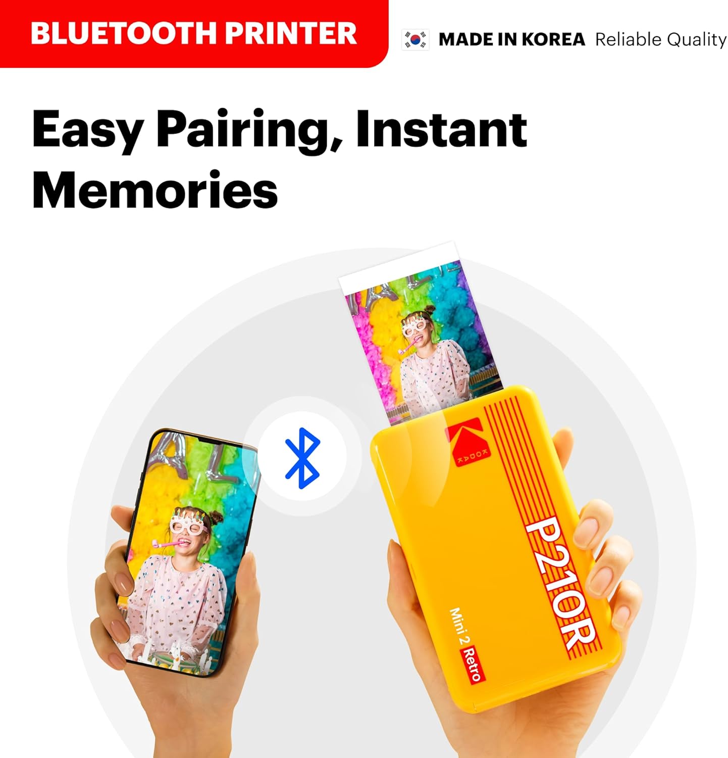Capture Life's Moments with the KODAK Mini 2 Retro Portable Photo Printer - Instant 2x3 Color Prints for Smartphones & Tablets, Includes 8 Sheets!