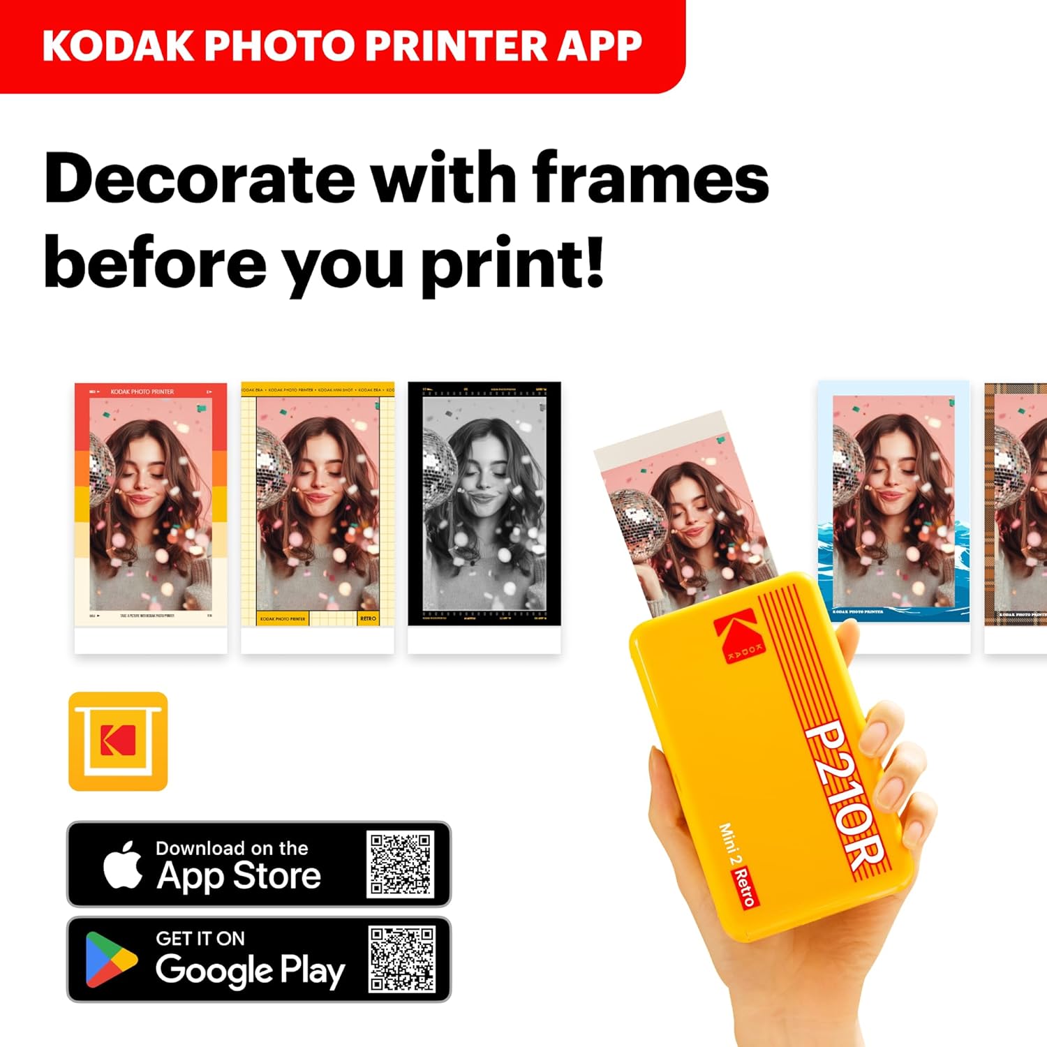 Capture Life's Moments with the KODAK Mini 2 Retro Portable Photo Printer - Instant 2x3 Color Prints for Smartphones & Tablets, Includes 8 Sheets!